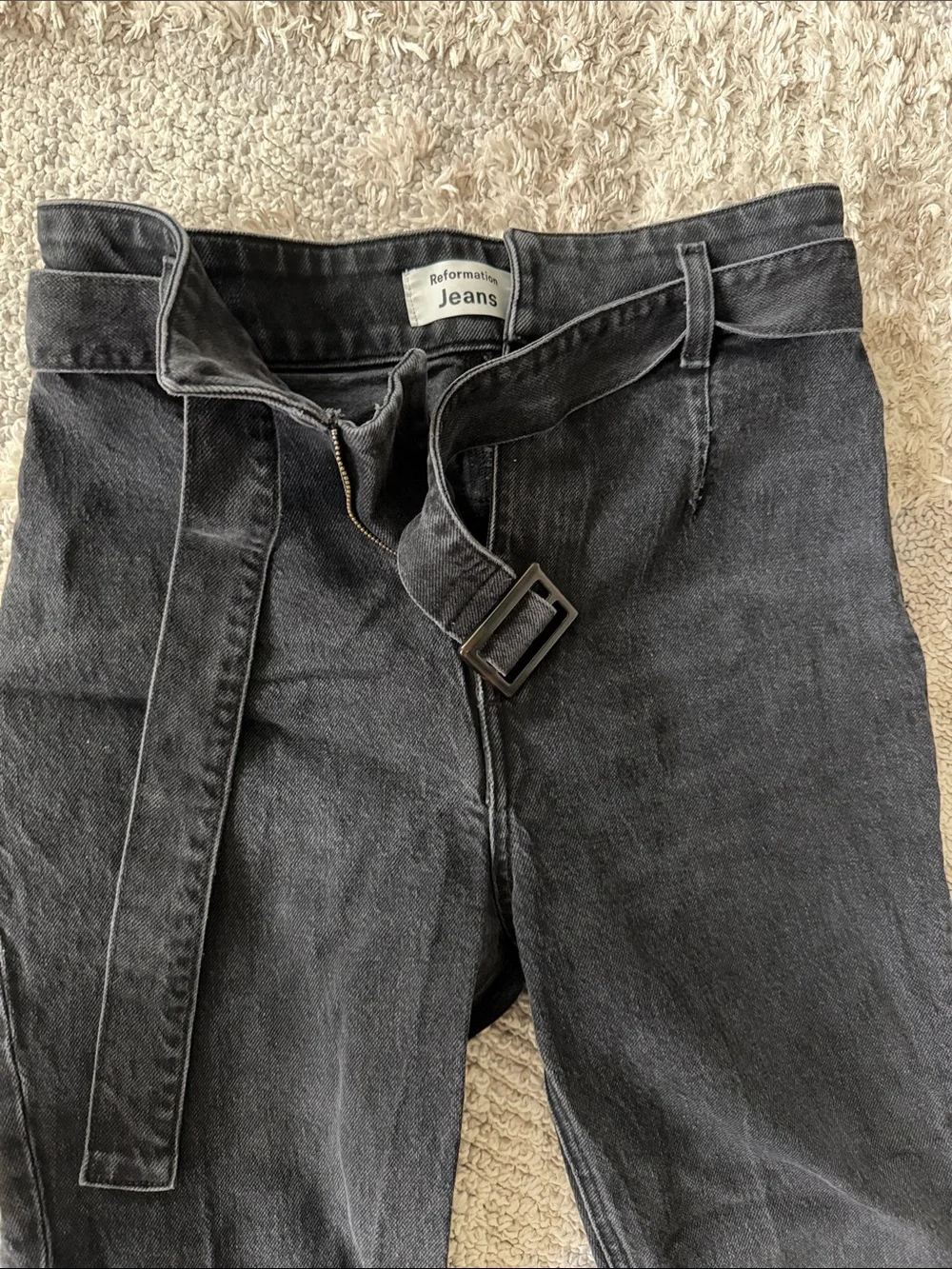 Reformation KAYO Slim Straight Black Jeans with Fabric Waist Belt